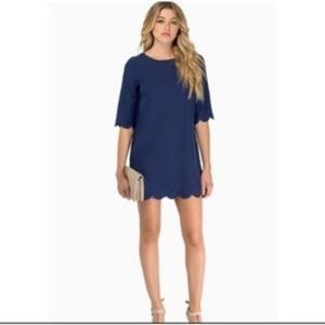 Tobi Blue Scalloped Shift Dress ¾ Sleeves Small